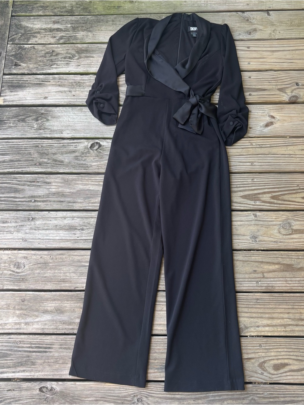 DKNY Faux-Wrap Black Jumpsuit